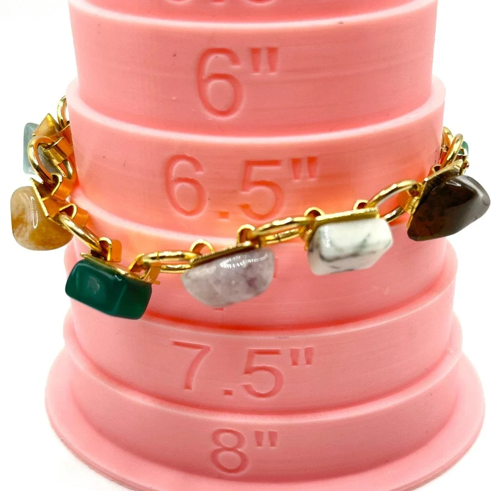 Vintage Gold Tone Link Chain Semi-Precious Natural Stone Chip Bracelet